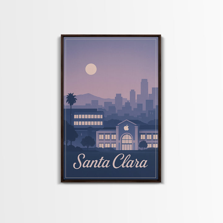 Santa Clara Travel Poster, Framed Canvas Print, Retro Sunset Skyline Art, Santa Clara Wall Art, Living Room Wall Art, Vintage City Art