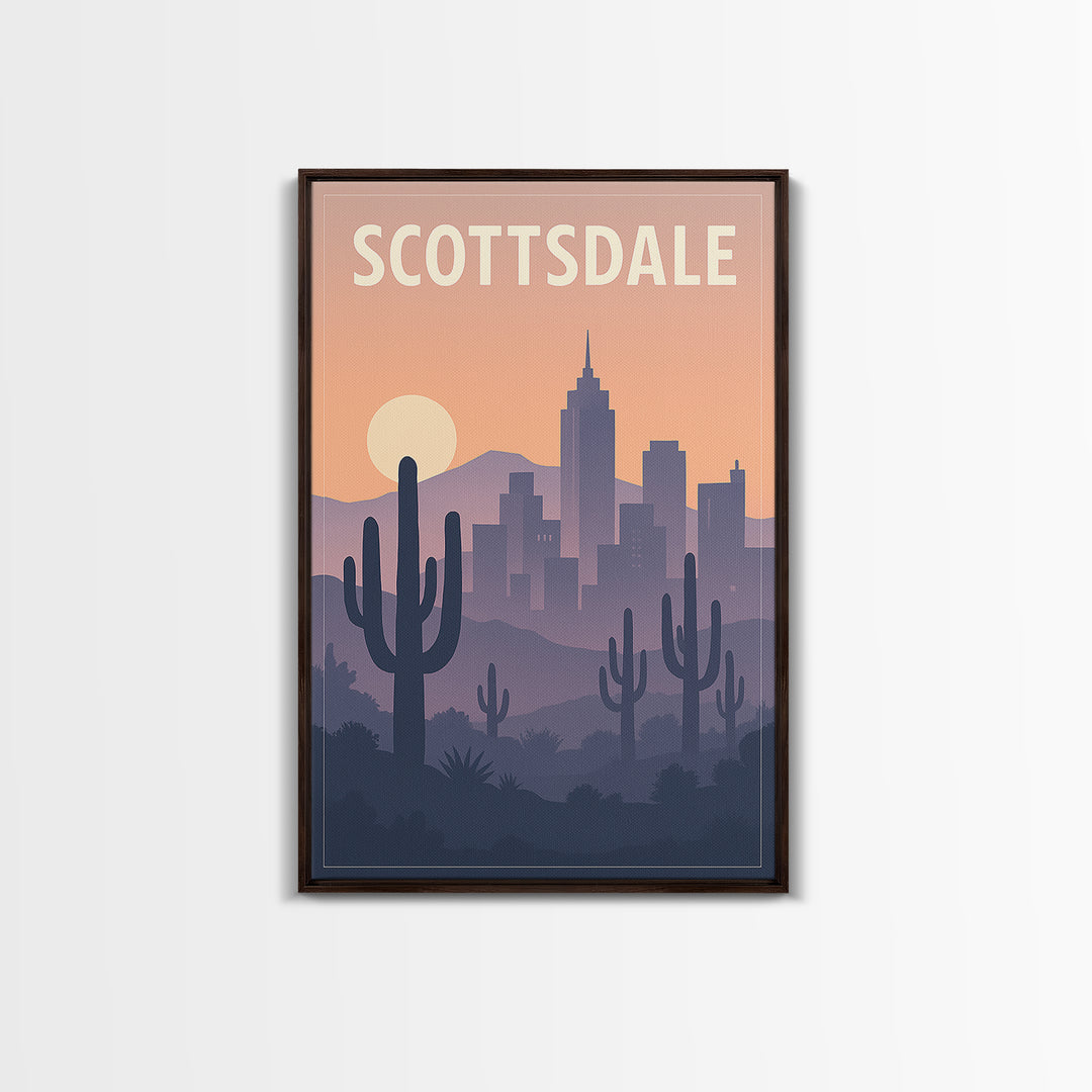 Scottsdale Arizona Travel Poster, Canvas Print, Retro Sunset Skyline Art, Scottsdale Travel Art, Gift For Travelers, Travel Wall Art