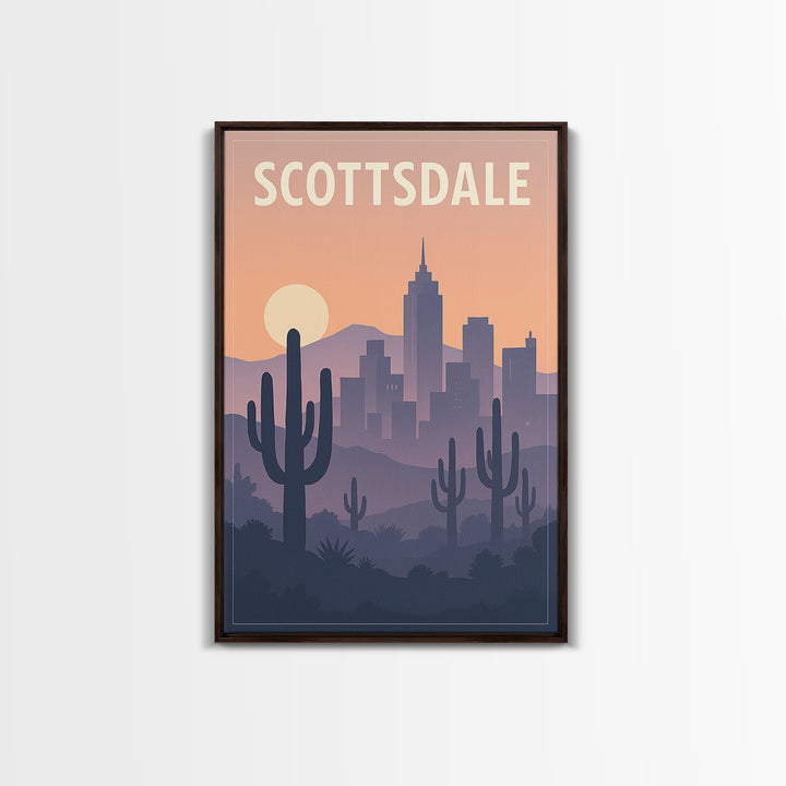 Scottsdale Arizona Travel Poster, Canvas Print, Retro Sunset Skyline Art, Scottsdale Travel Art, Gift For Travelers, Travel Wall Art