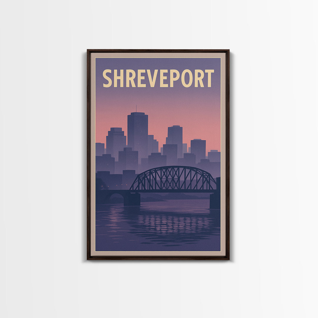 Shreveport Louisiana Travel Poster, Framed Canvas Print, Mid Century City Wall Art, Shreveport Wall Art, City Travel Prints, Fine Art Print