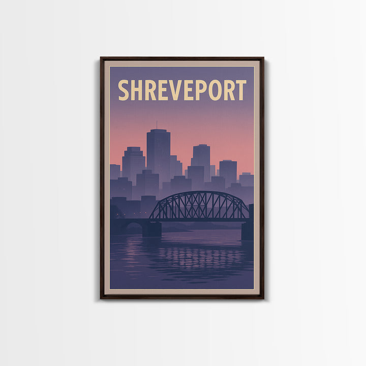 Shreveport Louisiana Travel Poster, Framed Canvas Print, Mid Century City Wall Art, Shreveport Wall Art, City Travel Prints, Fine Art Print