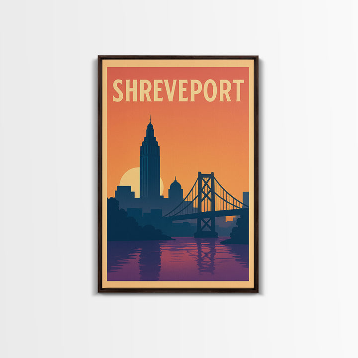 Shreveport Travel Poster, Framed Canvas Print, Mid Century City Wall Art, Shreveport Poster Print, Home Office Decor, Eclectic Wall Decor