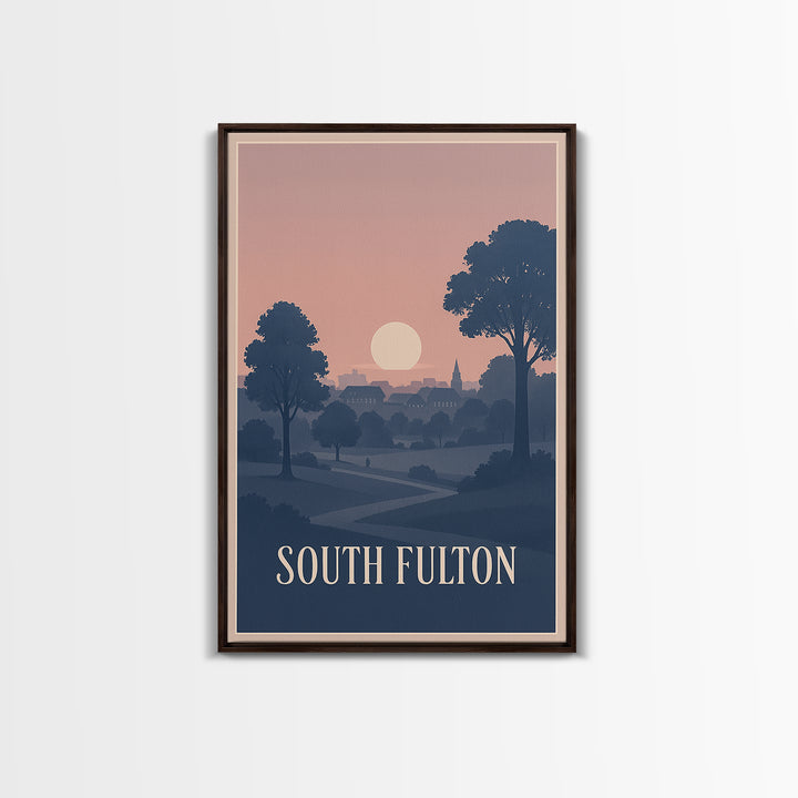 South Fulton Travel Poster, Canvas Print, Classic Travel Poster Art, South Fulton City Art, City Illustration, Watercolor Urban Skyline