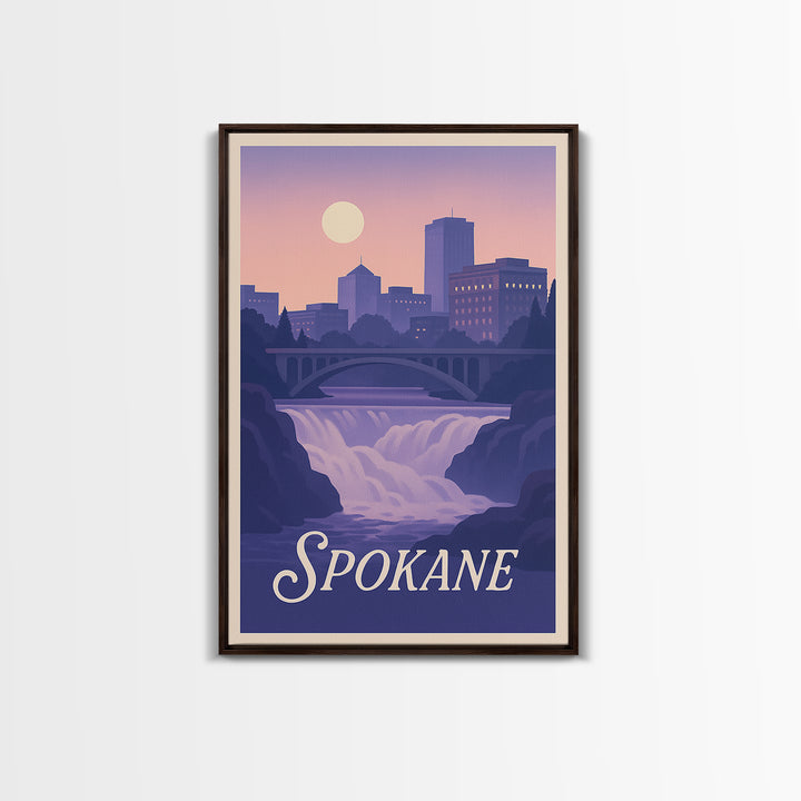 Spokane Travel Poster, Framed Canvas Print, Classic Travel Poster Art, Spokane Wall Art, Wanderlust Decor, Travel Poster Art, Home Decor