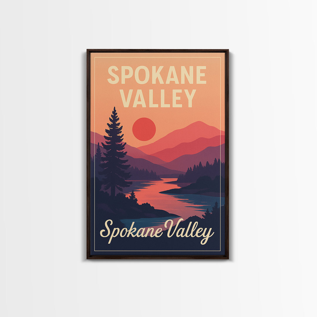 Spokane Valley Washington Travel Poster, Canvas Print, Classic Travel Poster Art, Spokane Valley Poster Print, Wall Decor, Office Decor