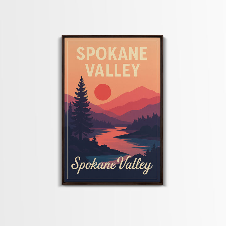 Spokane Valley Washington Travel Poster, Canvas Print, Classic Travel Poster Art, Spokane Valley Poster Print, Wall Decor, Office Decor