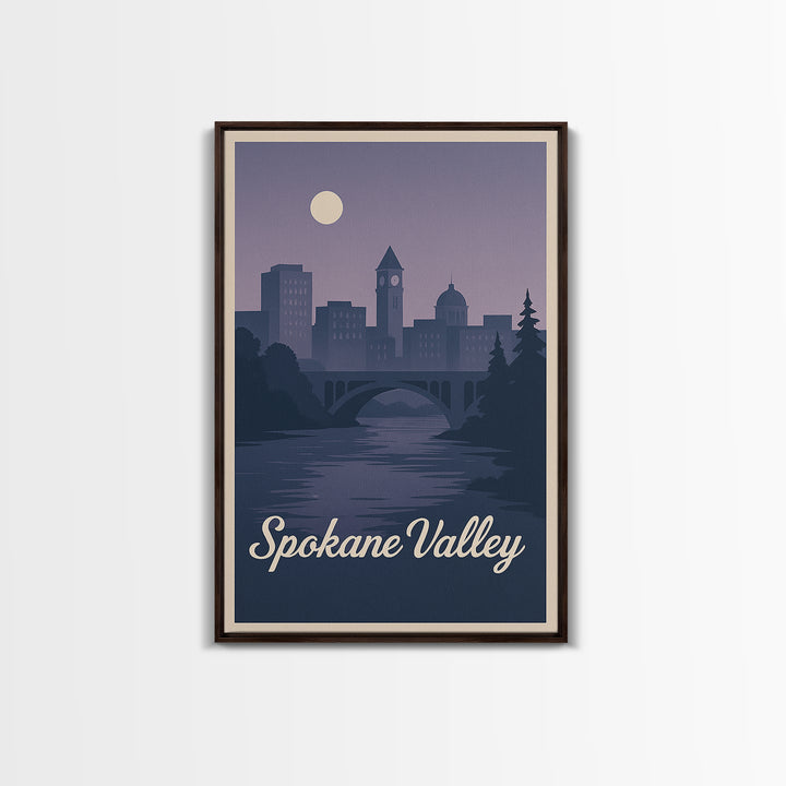 Spokane Valley Travel Poster, Canvas Print, Mid Century City Wall Art, Spokane Valley Art Print, City Art Print, Watercolor Cityscape