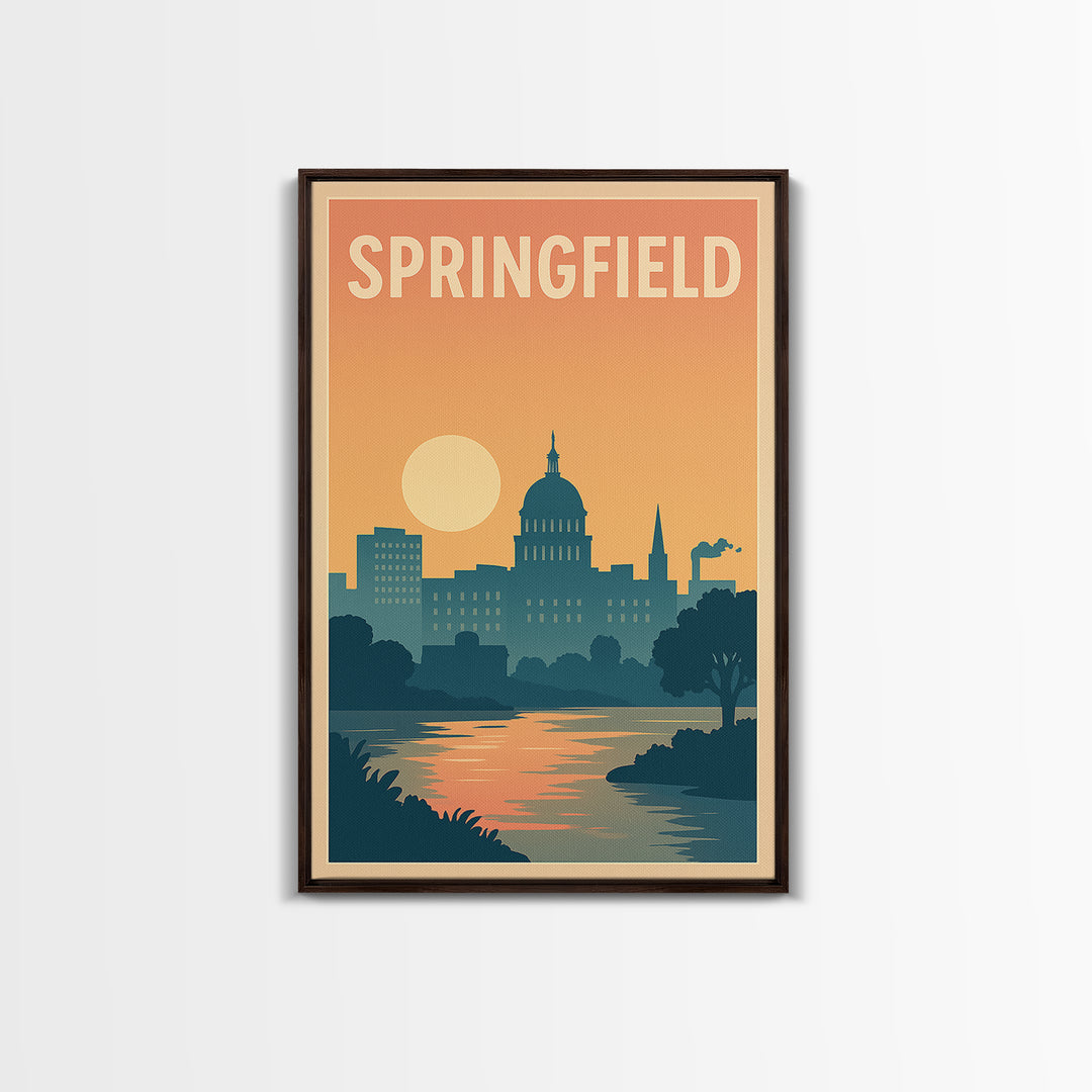 Springfield Travel Poster, Framed Canvas Print, Vintage Travel Poster Art, Springfield City Art, Fine Art Print, Travel Poster Set