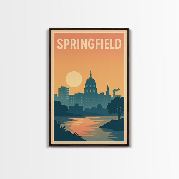 Springfield Travel Poster, Framed Canvas Print, Vintage Travel Poster Art, Springfield City Art, Fine Art Print, Travel Poster Set