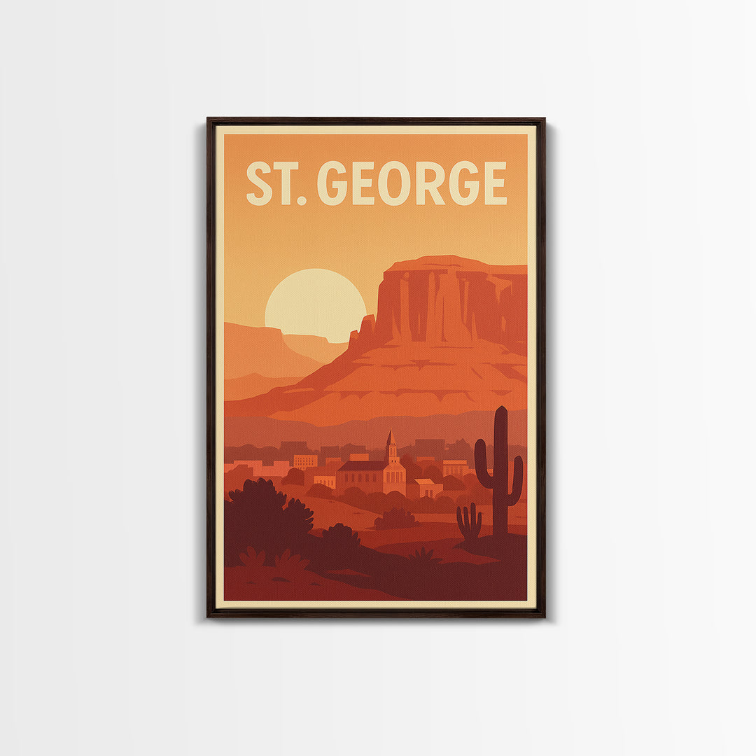 St George Travel Poster, Canvas Print, Retro Sunset Skyline Art, St George Poster Print, Travel Poster Art, Travel Art Print, Poster Art