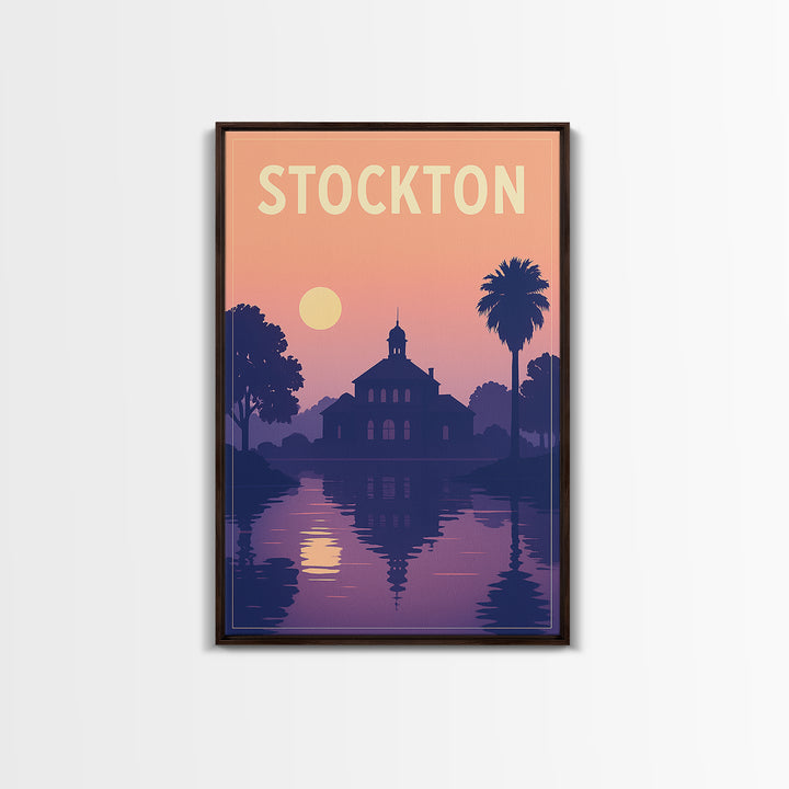Stockton California Travel Poster, Framed Canvas Print, Mid Century City Wall Art, Stockton City Art, Wanderlust Decor, Gift For Travelers