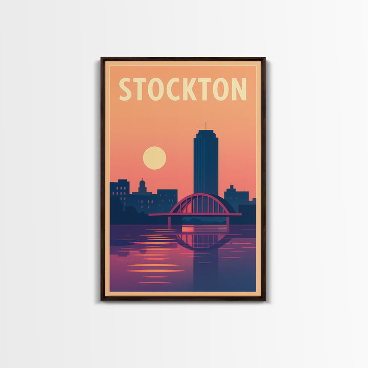 Stockton Travel Poster, Canvas Print, Vintage Travel Poster Art, Stockton Wall Art, City Art Print, Travel Art Print, Vintage Travel Art