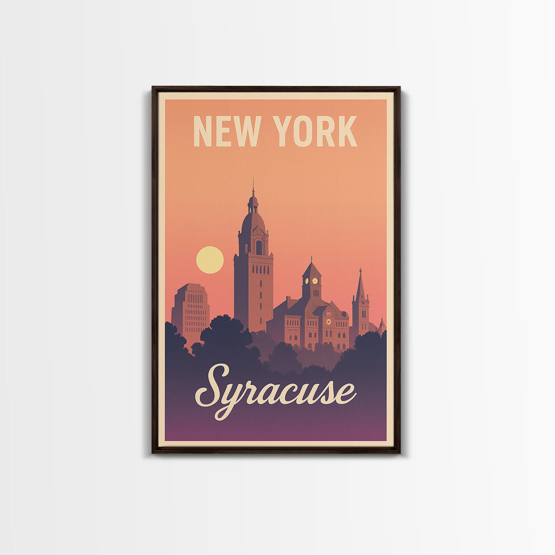 Syracuse New York Travel Poster, Canvas Print, Retro Sunset Skyline Art, Syracuse City Art, Home Office Decor, Wall Art, City Poster