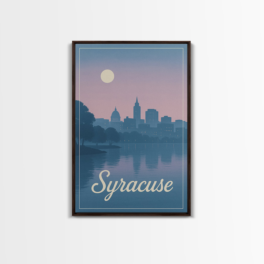 Syracuse Travel Poster, Framed Canvas Print, Mid Century City Wall Art, Syracuse Poster Print, Vintage City Art, City Illustration