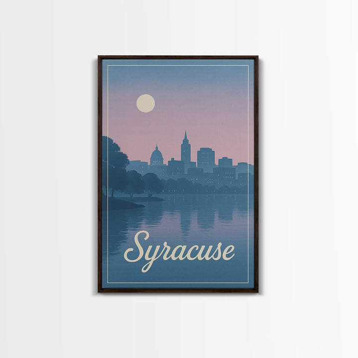 Syracuse Travel Poster, Framed Canvas Print, Mid Century City Wall Art, Syracuse Poster Print, Vintage City Art, City Illustration