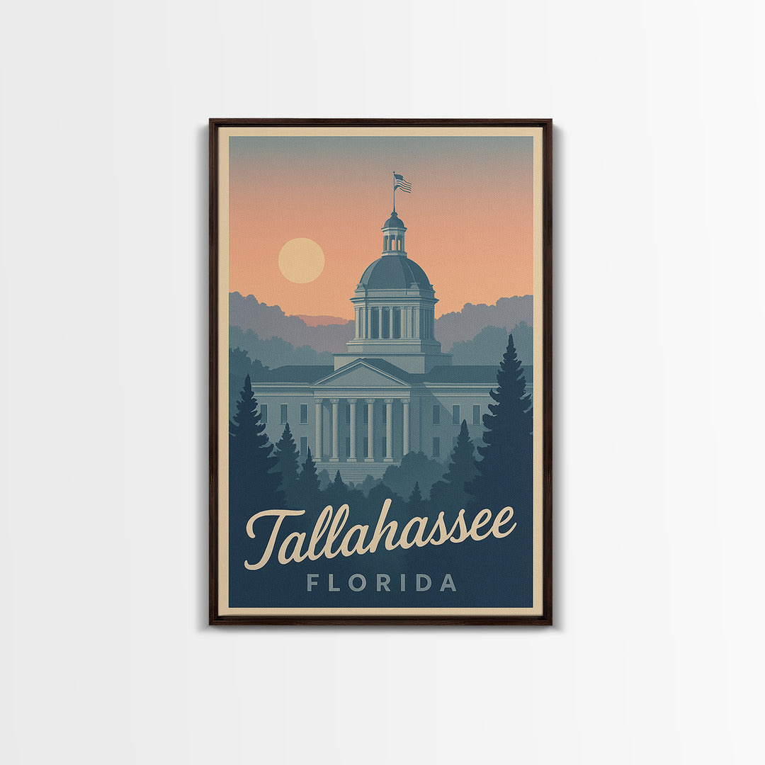 Tallahassee Travel Poster, Canvas Print, Retro Sunset Skyline Art, Tallahassee Wall Art, Travel Poster Set, Vintage City Poster