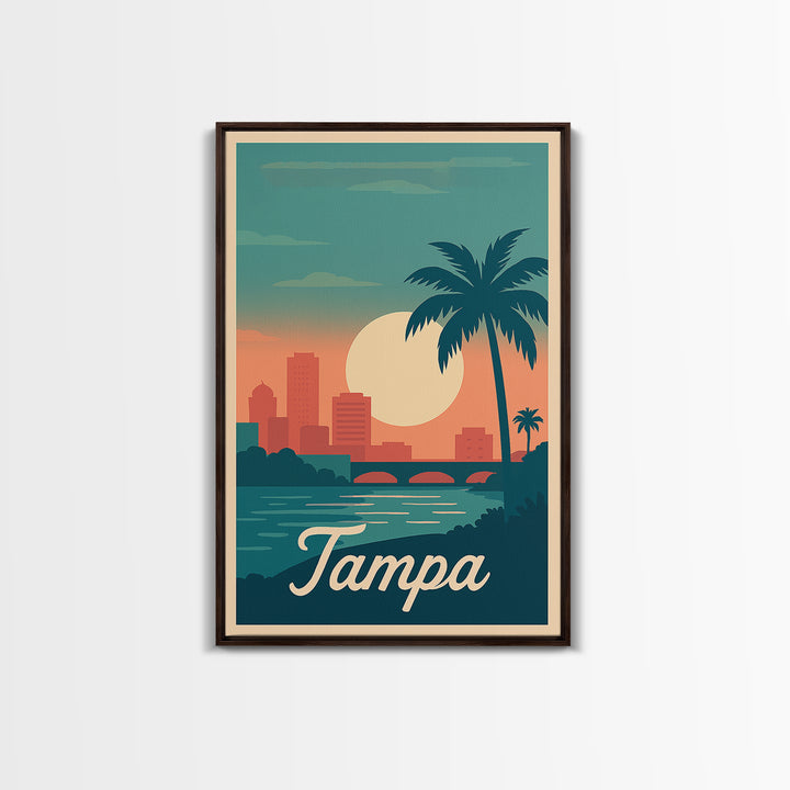 Tampa Florida Travel Poster, Canvas Print, Retro Sunset Skyline Art, Tampa Wall Art, Retro Travel Print, Vintage City Art, Travel Poster Art