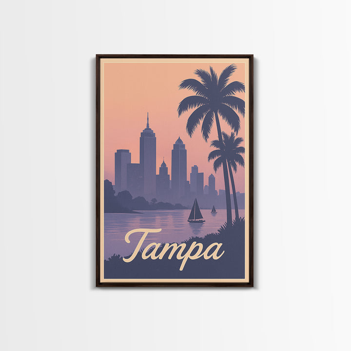 Tampa Travel Poster, Framed Canvas Print, Mid Century City Wall Art, Tampa Wall Art, City Travel Prints, City Illustration, City Art Print
