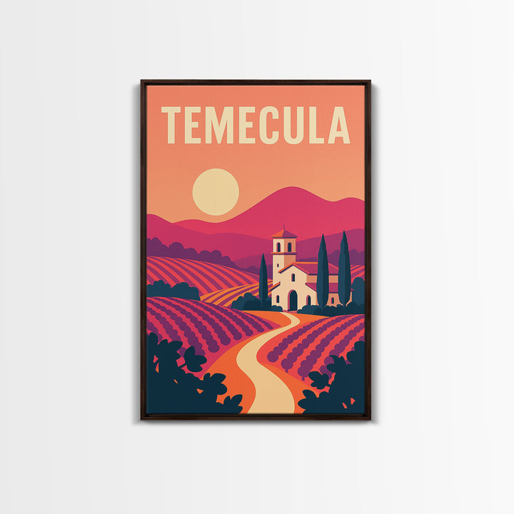 Temecula Travel Poster, Framed Canvas Print, Mid Century City Wall Art, Temecula Poster Print, Travel Art Print, Travel Poster Set