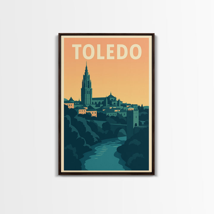 Toledo Travel Poster, Framed Canvas Print, Mid Century City Wall Art, Toledo Art Print, Retro Travel Print, City Art Print, Vintage Print