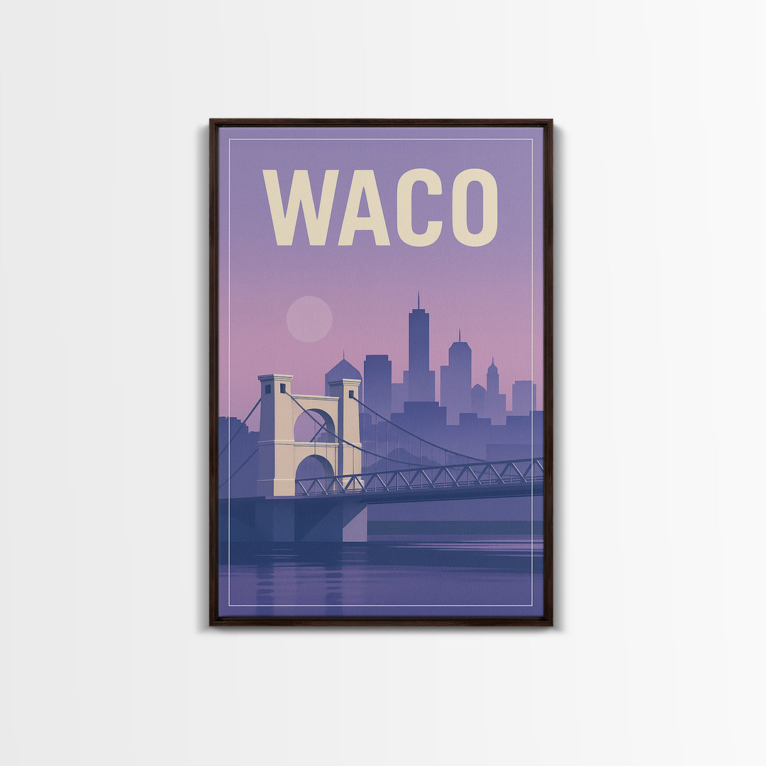 Waco Texas Travel Poster, Canvas Print, Mid Century City Wall Art, Waco City Art, Travel Wall Art, Gift For Travelers, Travel Art Print