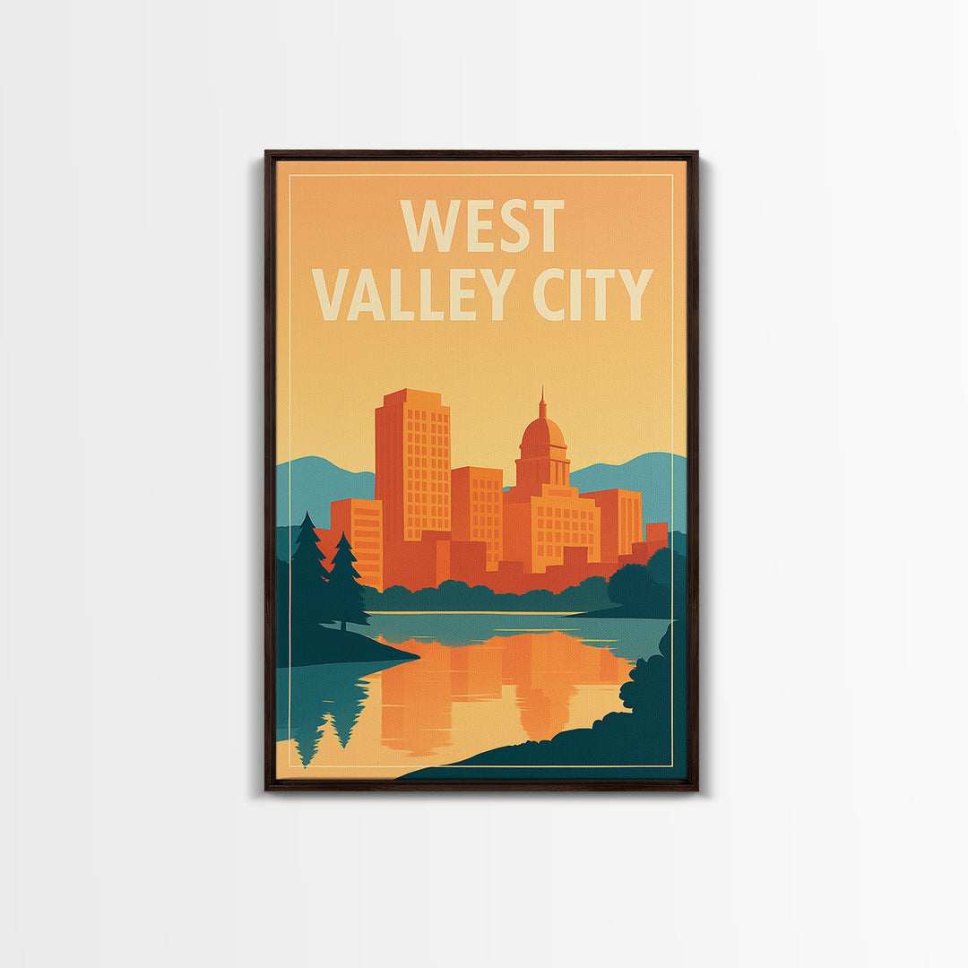 West Valley City Travel Poster, Framed Canvas Print, Classic Travel Poster Art, West Valley City Poster Print, Vintage City Poster