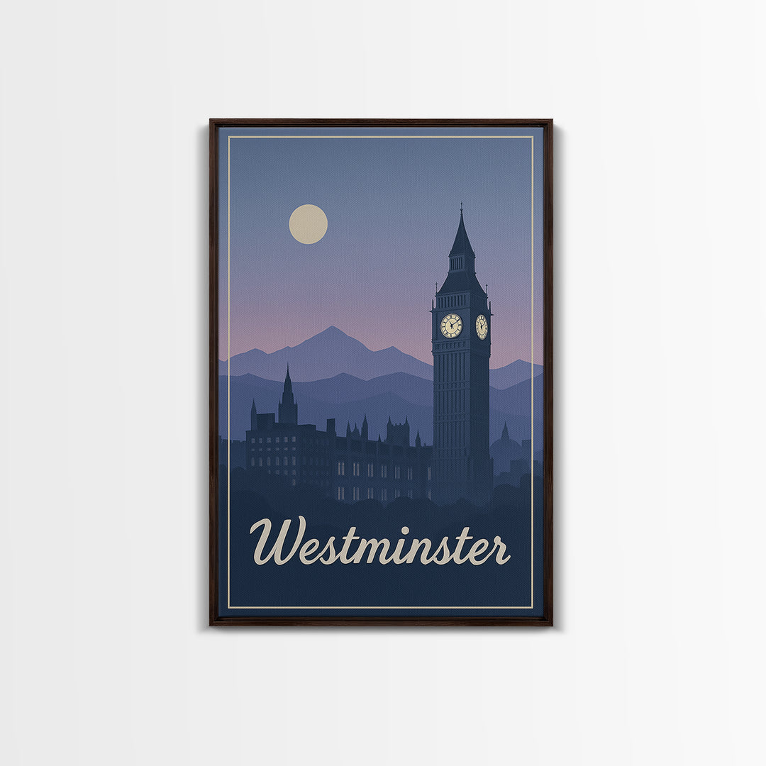 Westminster Travel Poster, Canvas Print, Mid Century City Wall Art, Westminster Travel Art, City Travel Prints, Home Office Decor