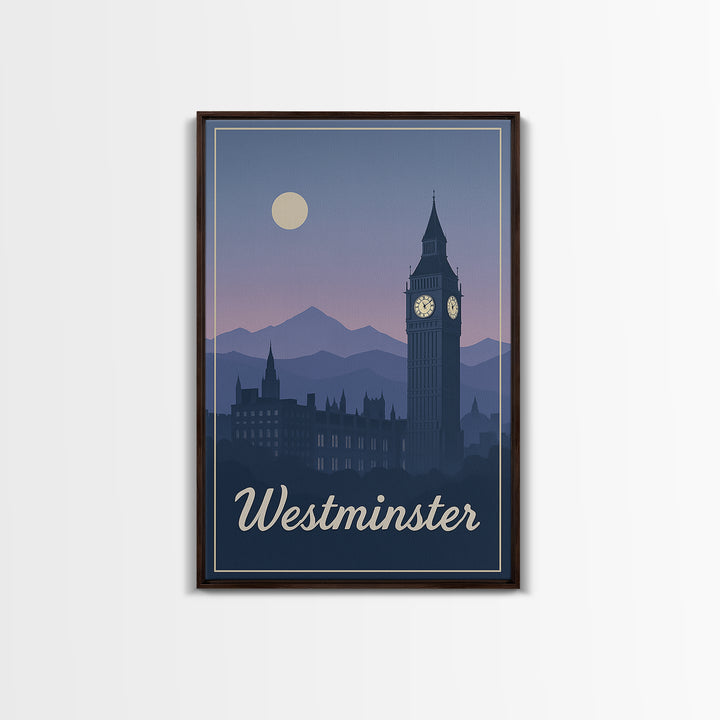 Westminster Travel Poster, Canvas Print, Mid Century City Wall Art, Westminster Travel Art, City Travel Prints, Home Office Decor