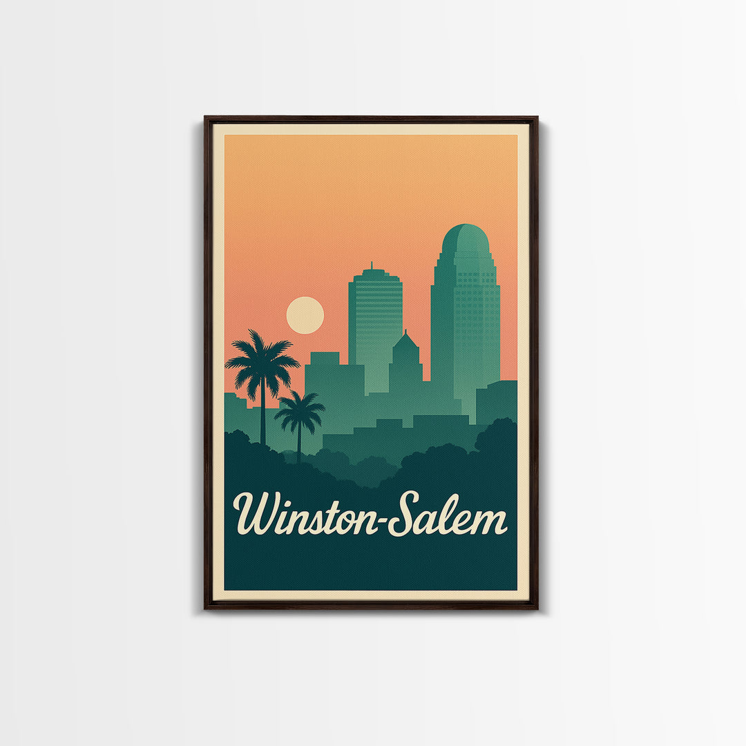 Winston Salem North Carolina Travel Poster, Canvas Print, Sunset Skyline Art, Winston Salem Wall Art, Art Print, Watercolor Skyline Art