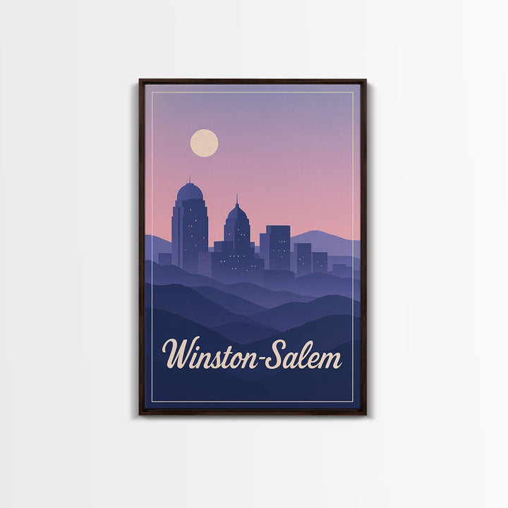 Winston Salem Travel Poster, Framed Canvas Print, Retro Sunset Skyline Art, Winston Salem Poster Print, Retro Travel Print, Fine Art Print