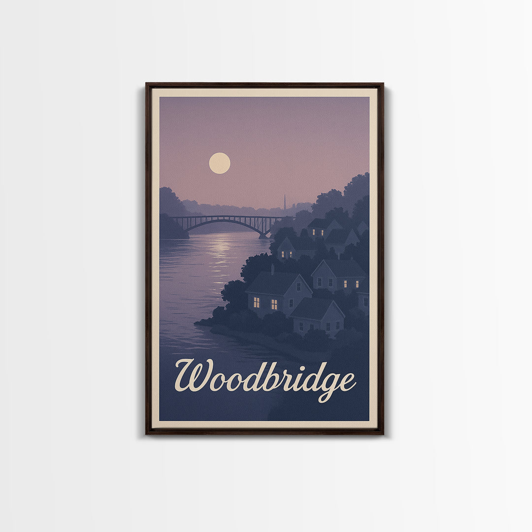 Woodbridge Travel Poster, Canvas Print, Mid Century City Wall Art, Woodbridge City Art, City Illustration, Travel Poster Art, Poster Art