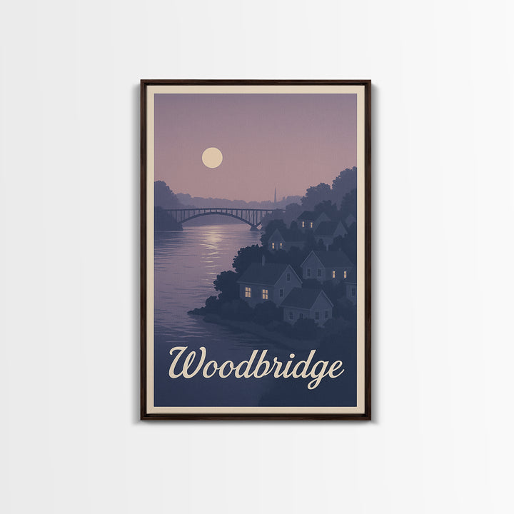 Woodbridge Travel Poster, Canvas Print, Mid Century City Wall Art, Woodbridge City Art, City Illustration, Travel Poster Art, Poster Art