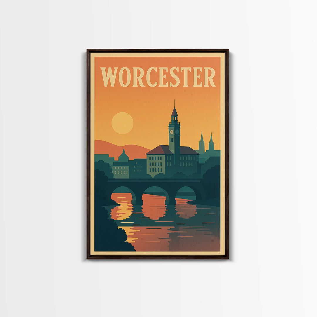 Worcester Travel Poster, Canvas Print, Mid Century City Wall Art, Worcester Travel Art, Travel Poster Set, City Art Print, Fine Art Print