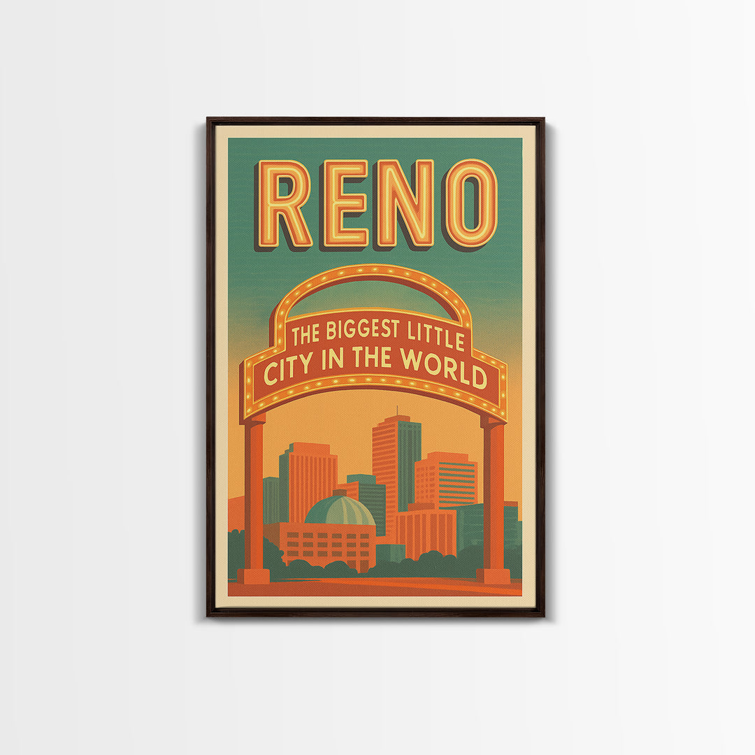 Reno Travel Poster, Framed Canvas Print, Classic Retro Poster Art, Ren ...
