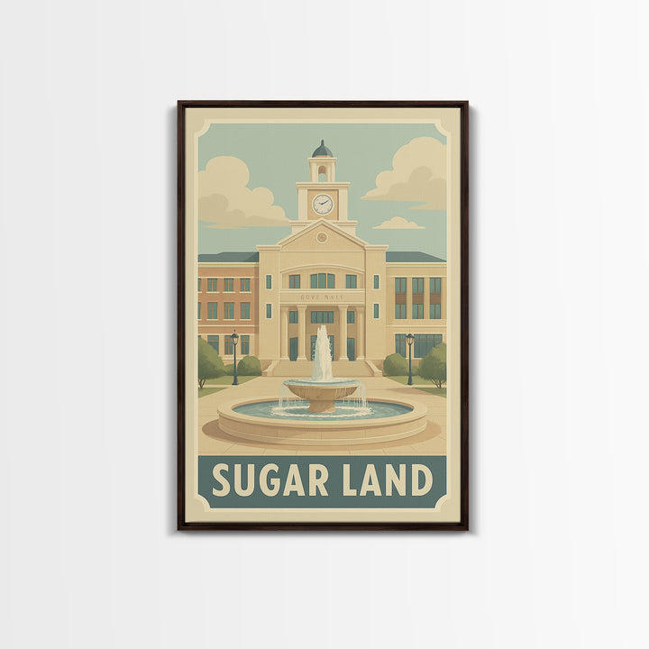 Sugar Land Texas Travel Poster, Canvas Print, Retro Poster Art, Sugar Land Wall Art, Retro Travel Print, City Travel Prints, Wall Art