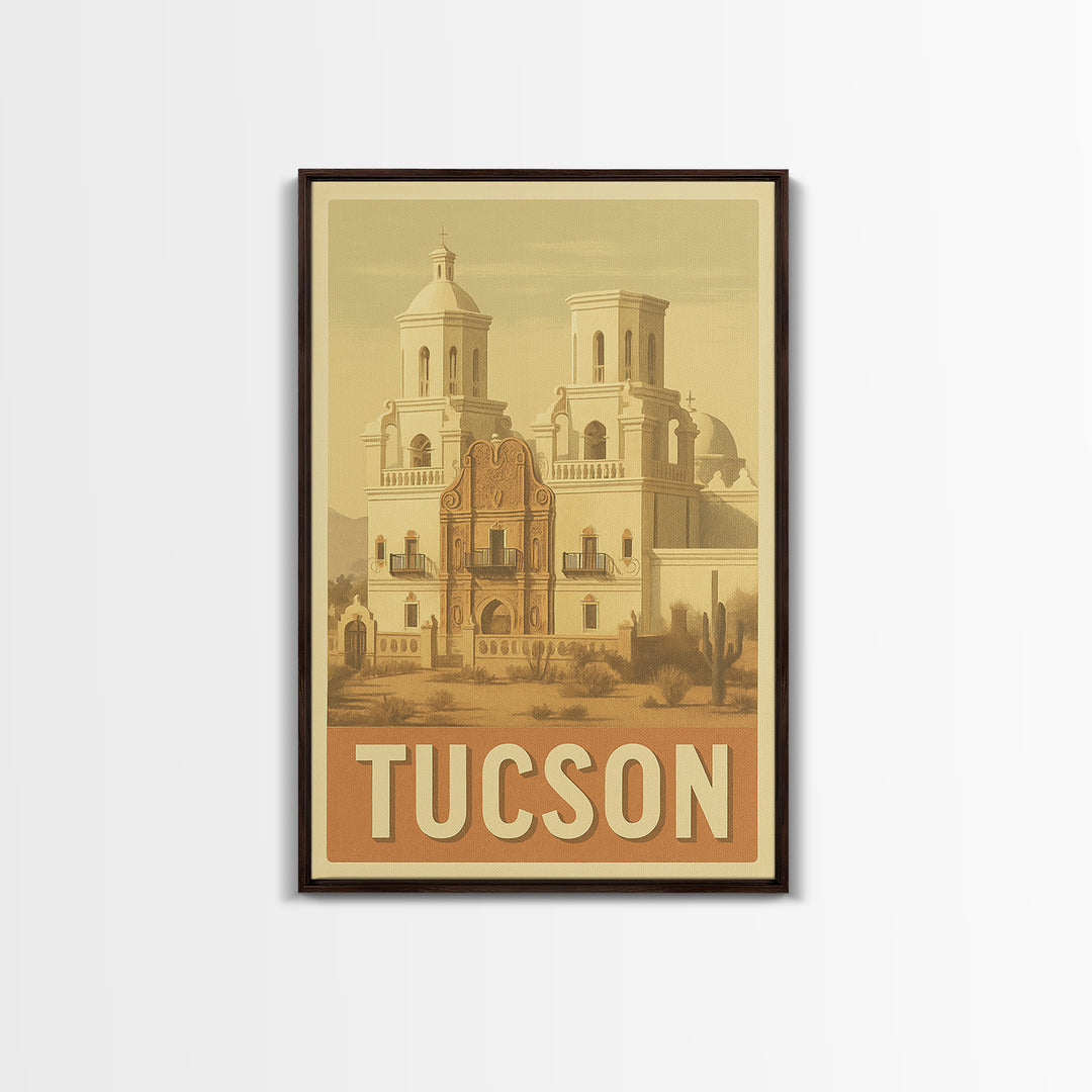 Tucson Arizona Travel Poster, Canvas Print, Vintage Theatre Style Art, Tucson Wall Art, City Illustration, Mid Century Wall Art, Travel Art
