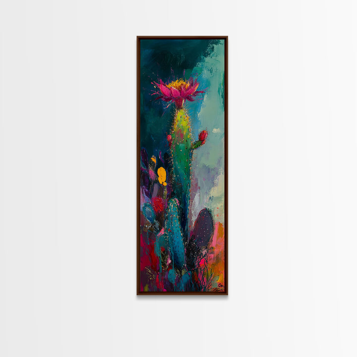 Abstract Desert Cactus Wildflower Art Framed Canvas Print | Southwest Wall Art | Botanical Prints | Boho Wall Art | Moody Art