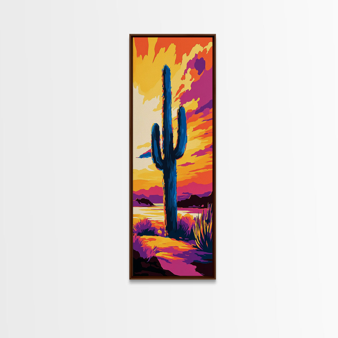 Night Sky Cactus Framed Canvas Print floral desert painting pink orange wall art moody art guest room art