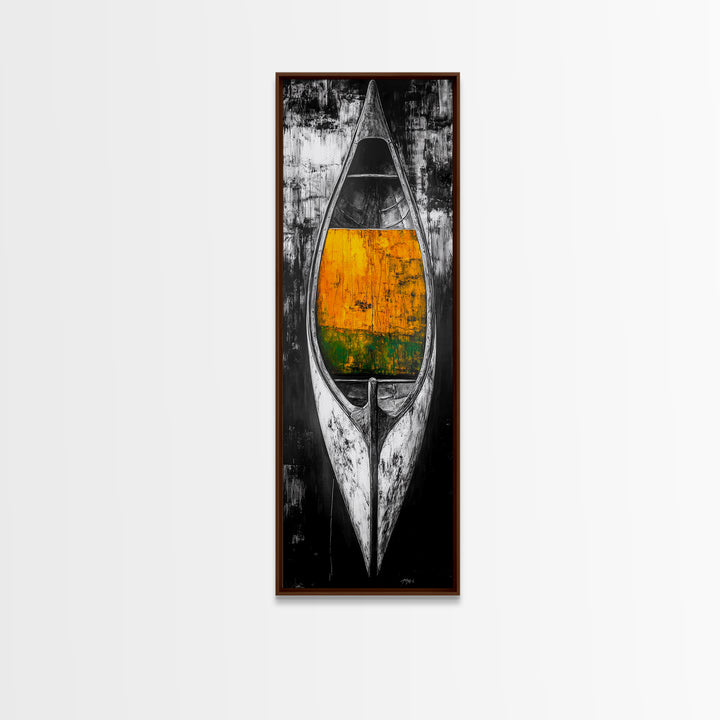 Black and White Canoe Framed Canvas Print Rustic Art Nautical Wall Art Coastal Decor Farmhouse Art Vertical Wall Art