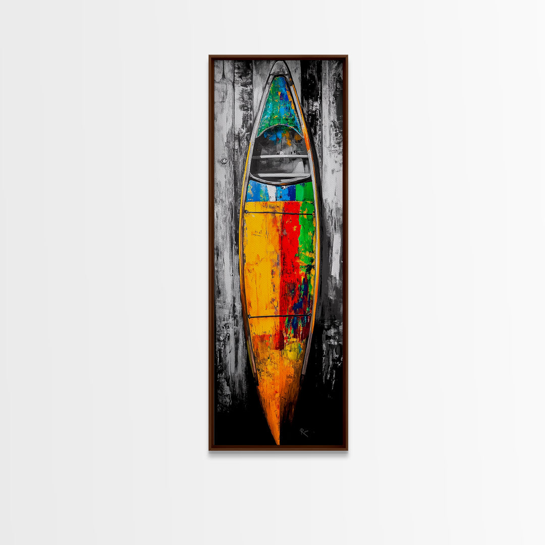 Colorful Canoe Painting Canvas Print Rustic Wall Art Nautical Decor Coastal Art Extra Wide Art Living Room Art Above Couch Art