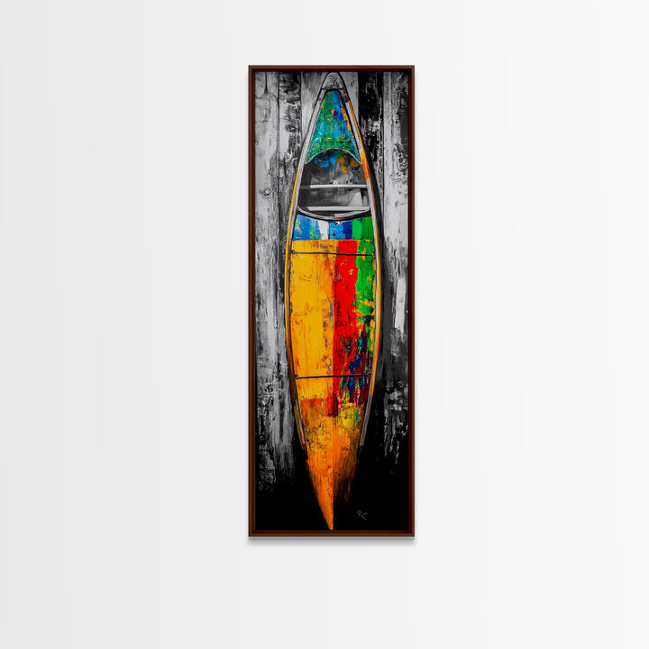 Colorful Canoe Painting Canvas Print Rustic Wall Art Nautical Decor Coastal Art Extra Wide Art Living Room Art Above Couch Art