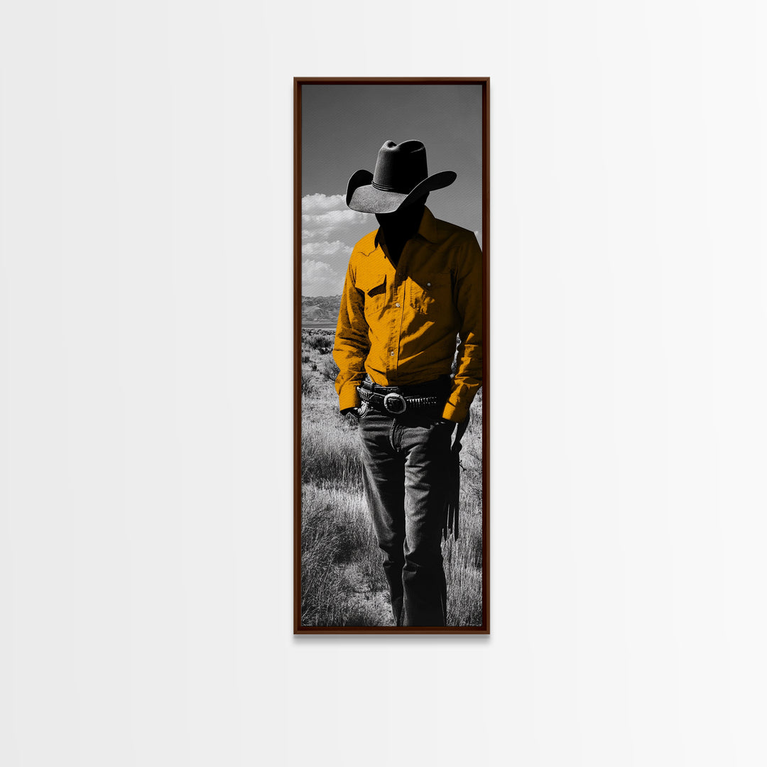 Mysterious Cowboy Silhouette Framed Canvas Print | Rustic Western Wall Art | Moody Art | Farmhouse Decor | Southwest Art | Gift Idea