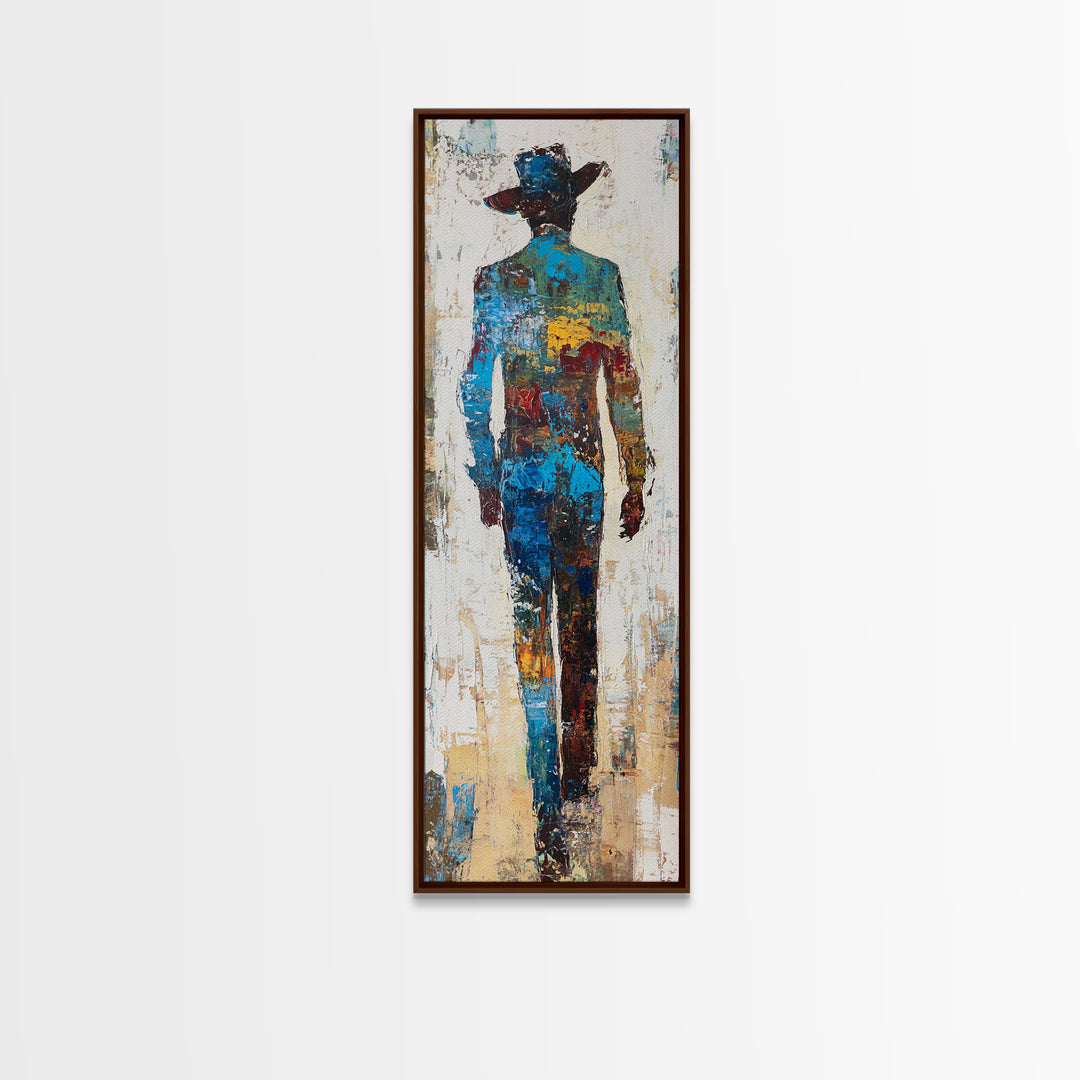 Abstract Cowboy Art Framed Canvas Print Western Rustic Wall Art, Southwest Wall Art, Tall Narrow Art, Farmhouse Art, Extra Wide Art