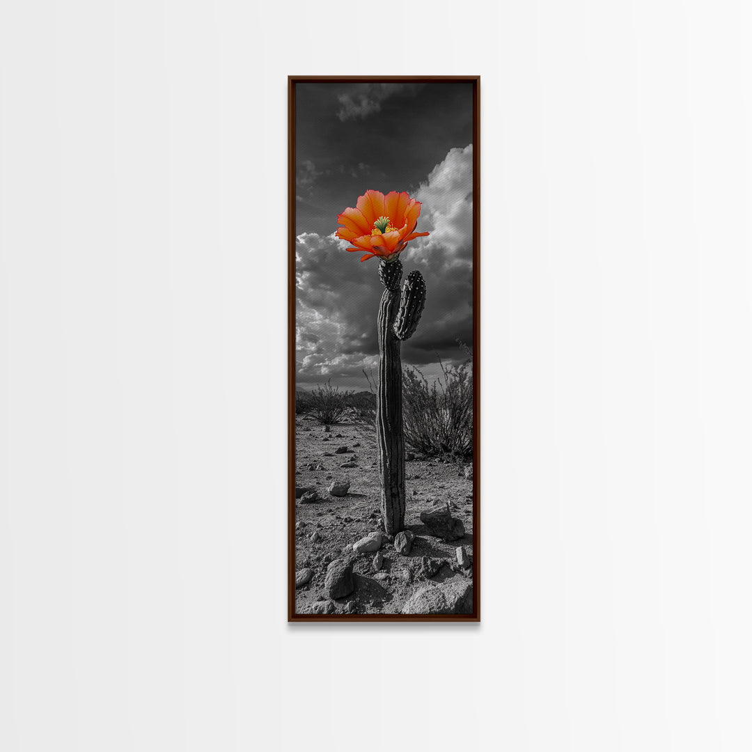 Blooming Desert Cactus Framed Canvas Print | Wildflower Painting | Southwest Wall Art | Moody Art | Botanical Prints | Gift Idea