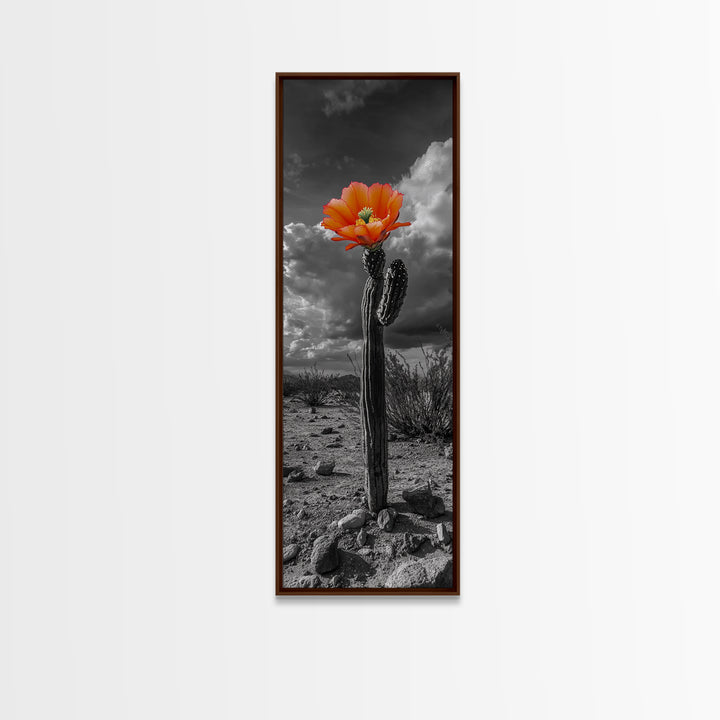 Blooming Desert Cactus Framed Canvas Print | Wildflower Painting | Southwest Wall Art | Moody Art | Botanical Prints | Gift Idea