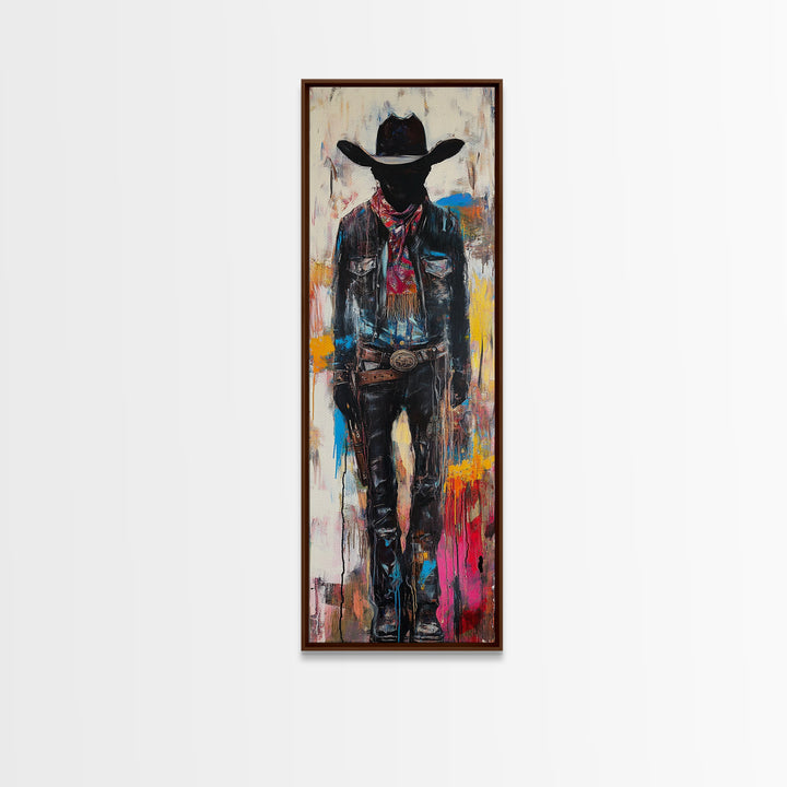 Mysterious Cowboy Art Framed Canvas Print, Southwest Wall Art, Moody Art, Rustic Wall Art, Dark Romance Painting, Extra Wide Art