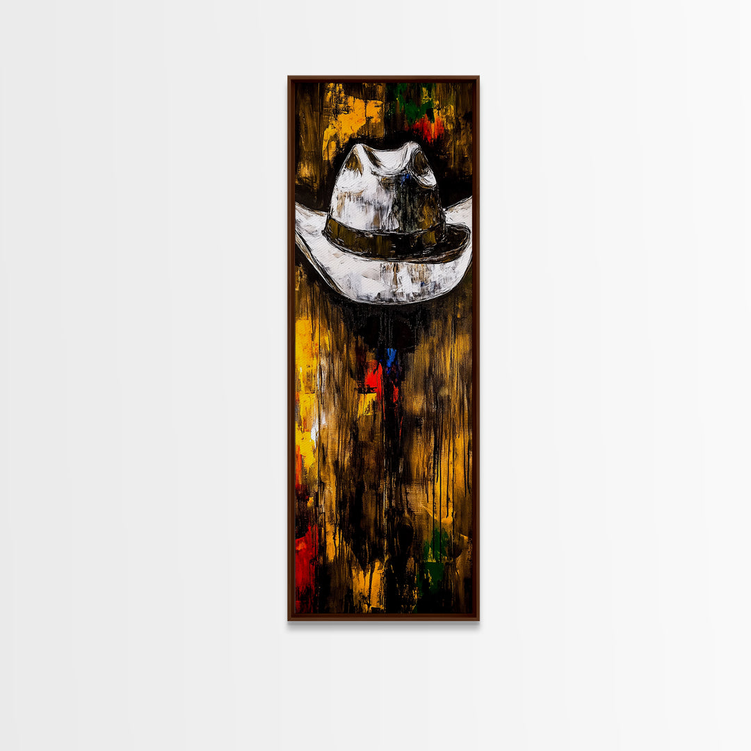 Abstract Cowboy Hat Art Framed Canvas Print, Rustic Wall Art, Moody Art, Southwest Wall Art, Wabi Sabi Art, Tall Narrow Art