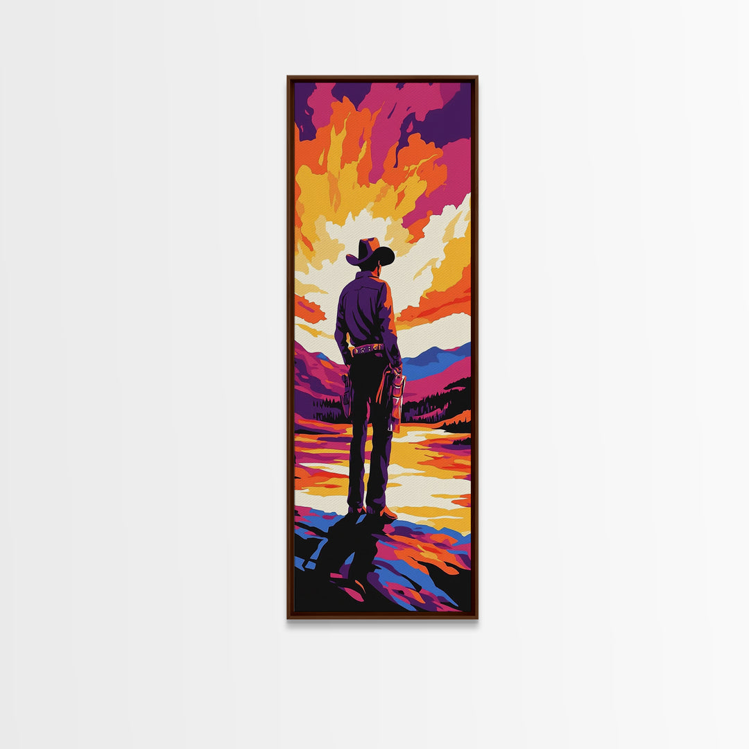 Bold Cowboy Sunset Canvas Print pink orange wall art southwest wall art extra wide art rustic decor farmhouse art tall narrow art