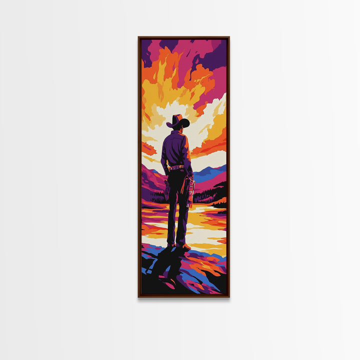 Bold Cowboy Sunset Canvas Print pink orange wall art southwest wall art extra wide art rustic decor farmhouse art tall narrow art