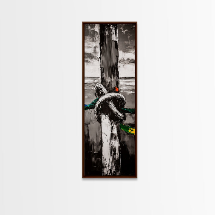 Nautical Rope Painting Canvas Print, Coastal Wall Art, Nautical Decor, Surf Wall Art, Ocean Art, Moody Art, Rustic Art, Maritime Wall Art, Above Couch Art, Coastal Decor, Extra Wide Art, Farmhouse Art, Gift Idea, Nautical Painting